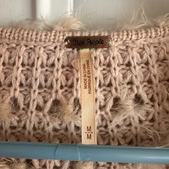 Free People Old Faithful Beige Shaggy Knit Jacket size medium - Picture 6 of 8